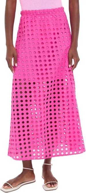 Women Flowy Summer Eyelet Maxi Skirt Hollow Out High Waist Long Skirts Embroidered A-Line Beach Skirt with Underneath