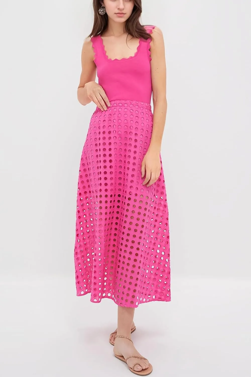 Women Flowy Summer Eyelet Maxi Skirt Hollow Out High Waist Long Skirts Embroidered A-Line Beach Skirt with Underneath
