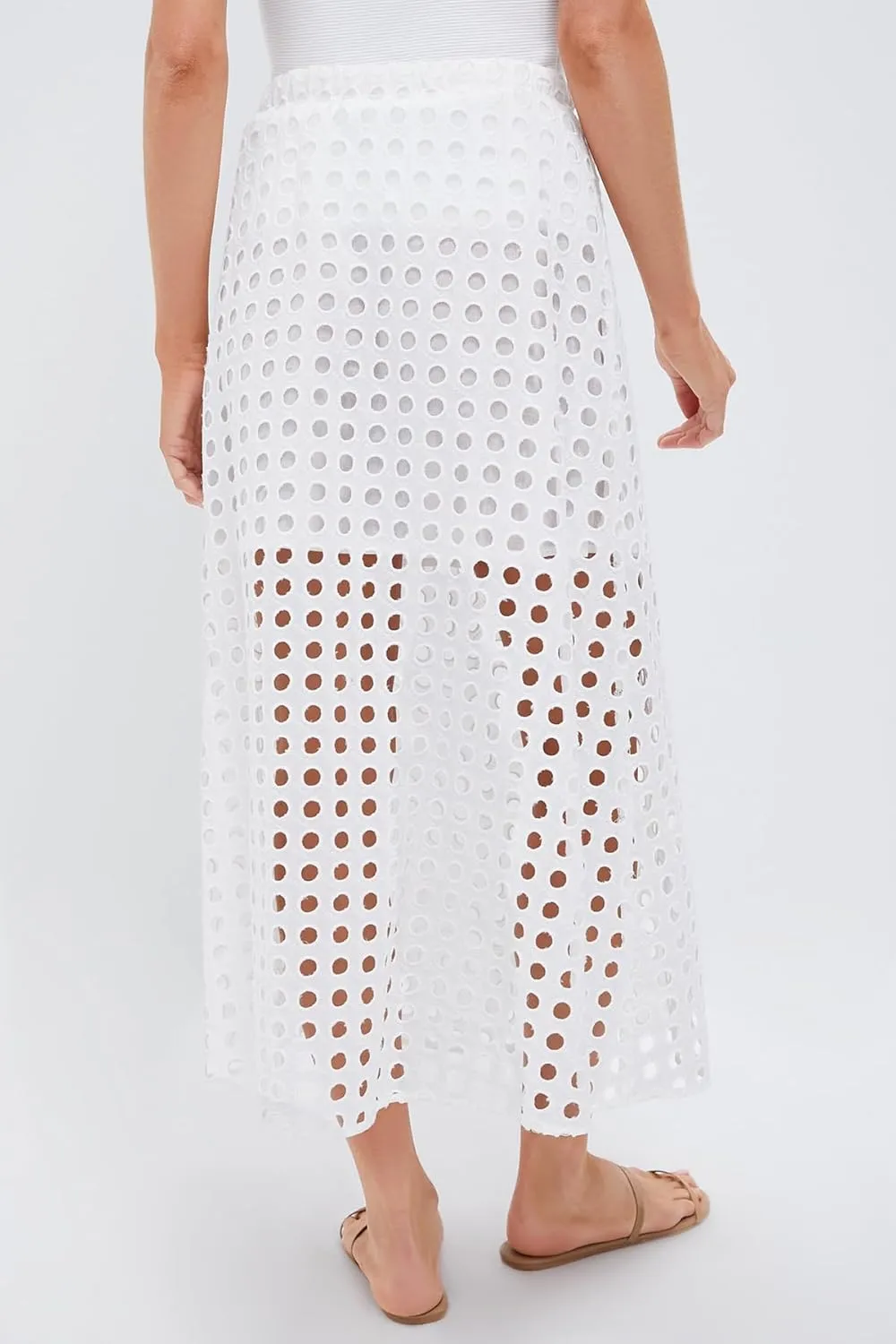 Women Flowy Summer Eyelet Maxi Skirt Hollow Out High Waist Long Skirts Embroidered A-Line Beach Skirt with Underneath