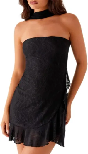 Women Halter Neck Mini Bodycon Dress with Scarf Sexy Backless Silk Satin Short Dress Club Party Dresses