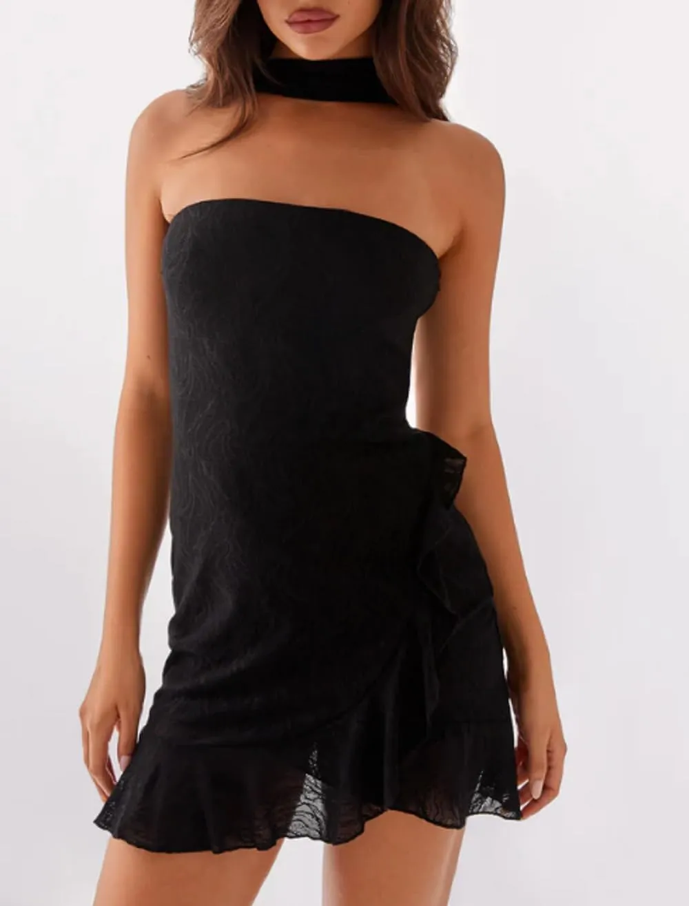 Women Halter Neck Mini Bodycon Dress with Scarf Sexy Backless Silk Satin Short Dress Club Party Dresses