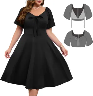 Women Plus Size Cocktail Dresses Tie Front Adjustable Strap, Satin Midi Prom Party Wedding Guest Formal Dress
