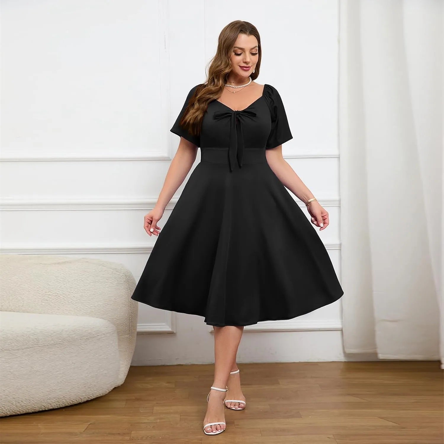 Women Plus Size Cocktail Dresses Tie Front Adjustable Strap, Satin Midi Prom Party Wedding Guest Formal Dress