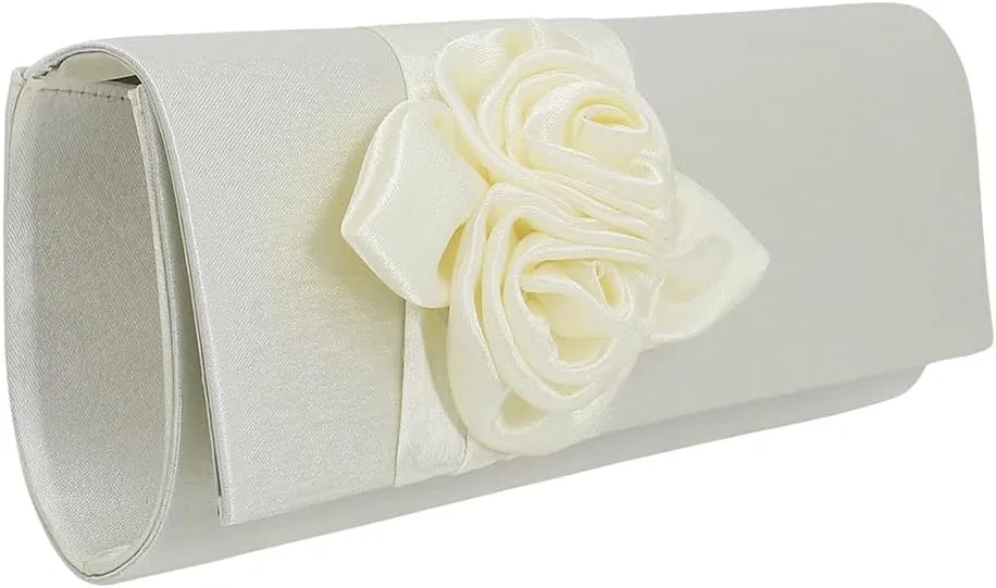 Women Simple Classic 3D Floral Handbag Fashion Evening Bag Party Prom Clutch Bag Bride Wedding Purse
