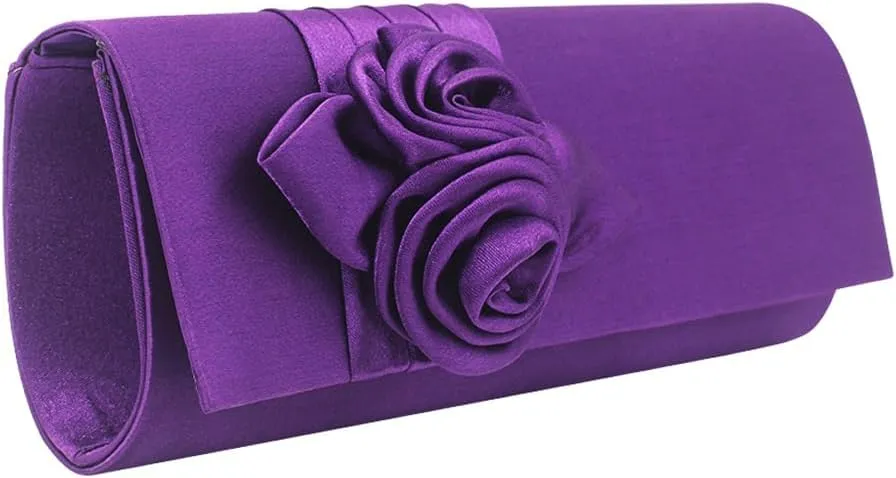 Women Simple Classic 3D Floral Handbag Fashion Evening Bag Party Prom Clutch Bag Bride Wedding Purse