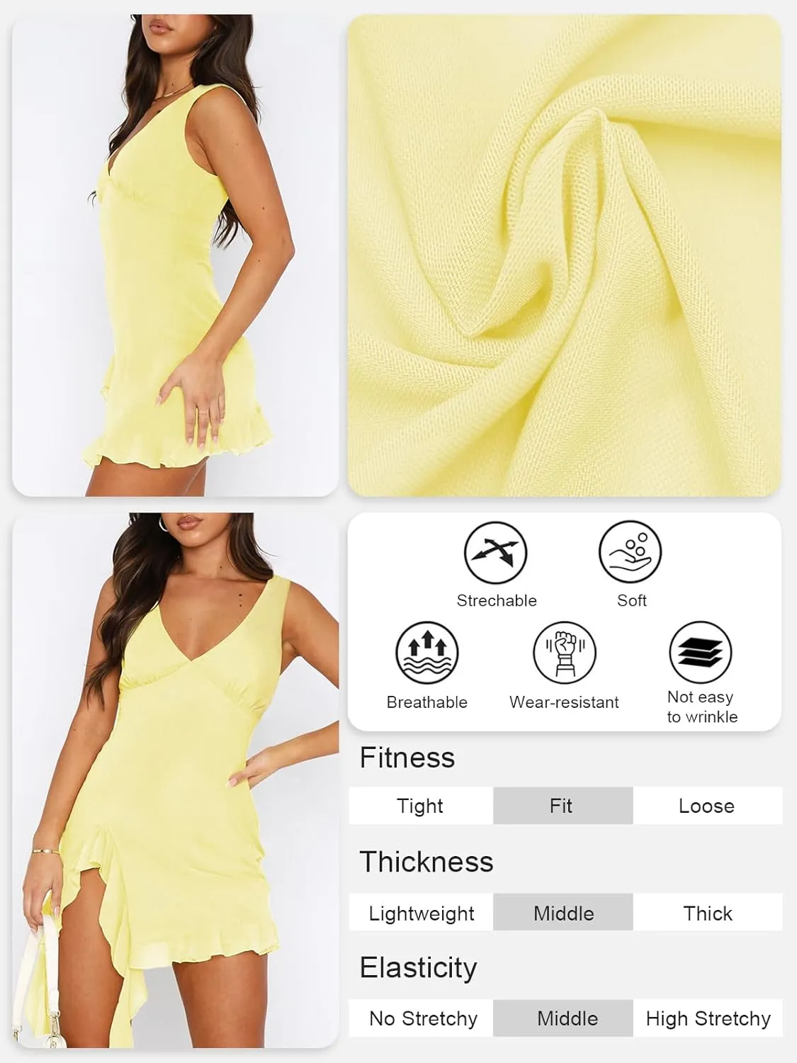 Women Sleeveless Sexy V Neck Bodycon Mini Dress Summer Side Slit Mesh Irregular Ruffle Hem Backless Short Dress