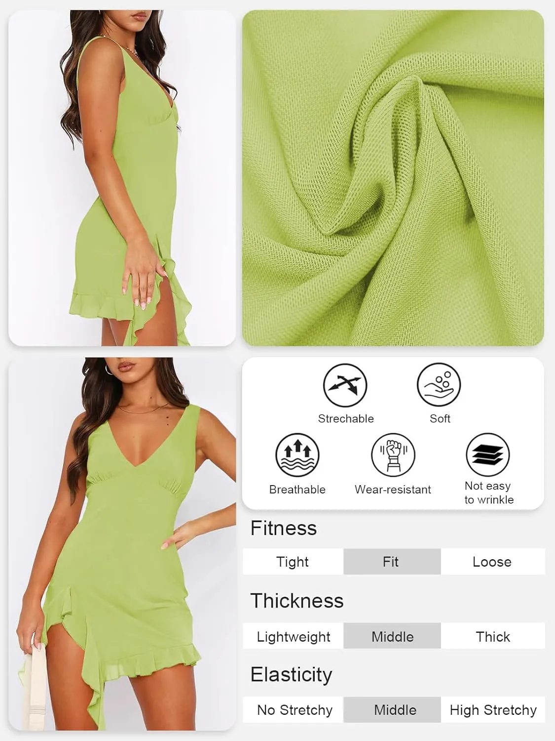 Women Sleeveless Sexy V Neck Bodycon Mini Dress Summer Side Slit Mesh Irregular Ruffle Hem Backless Short Dress