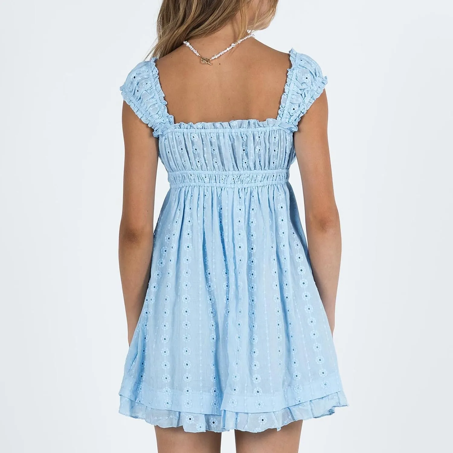 Women Y2k Babydoll Mini Dress Lace Trim Square Neck Sleeveless Floral Dress Flowy Sundress Summer Streetwear
