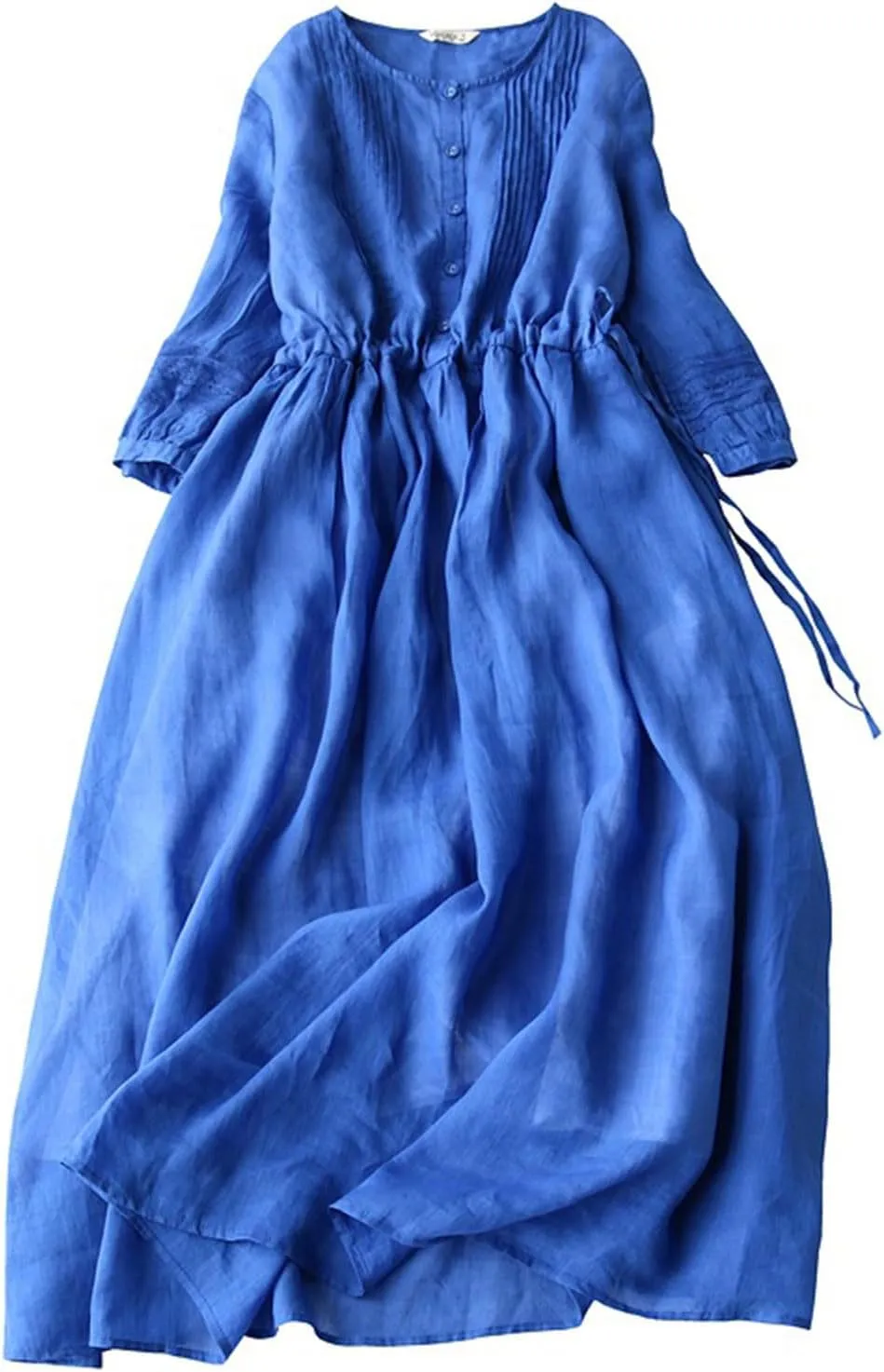 Womens Bohemian Cotton Linen Dresses 3/4 Sleeve Maxi Long Dress Plain Classic Dresses Trendy Boho Dresses with Belt