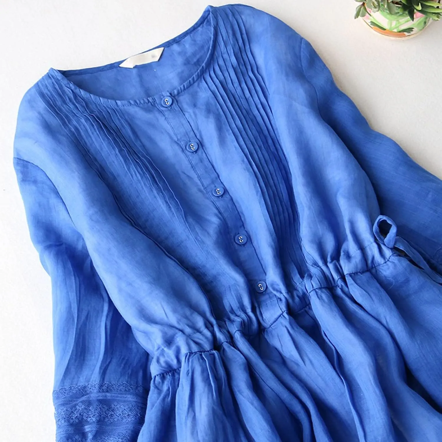Womens Bohemian Cotton Linen Dresses 3/4 Sleeve Maxi Long Dress Plain Classic Dresses Trendy Boho Dresses with Belt