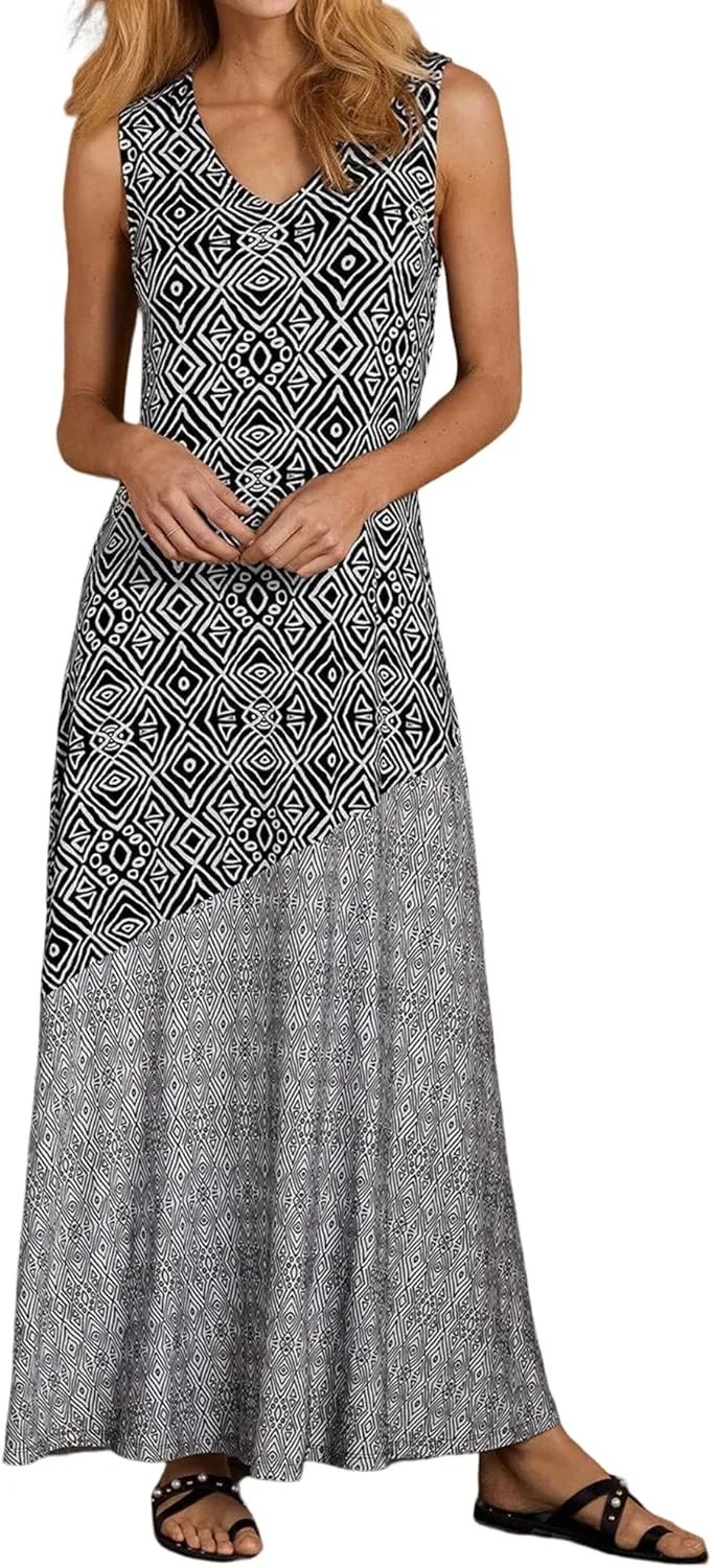 Women's Boho Sleeveless Long Dress Summer V Neck Beach Sundresses Casual Vacation Maxi Dresses for Women