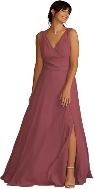 Women's Bridesmaids Dresses V Neck Chiffon A Line Floor Length Dresses for Women Formal