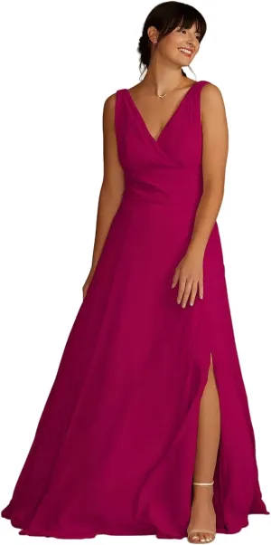 Women's Bridesmaids Dresses V Neck Chiffon A Line Floor Length Dresses for Women Formal