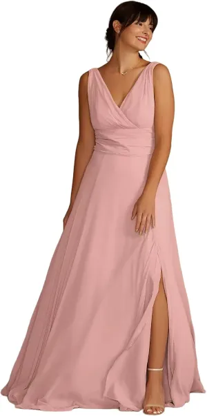 Women's Bridesmaids Dresses V Neck Chiffon A Line Floor Length Dresses for Women Formal