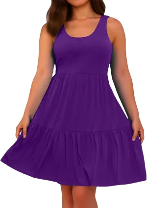 Womens Casual Dresses,2025 Summer Sleveless U Neck Mini Desses Flowy Smocked Hem Short Sundress Tank Plus Size Dress