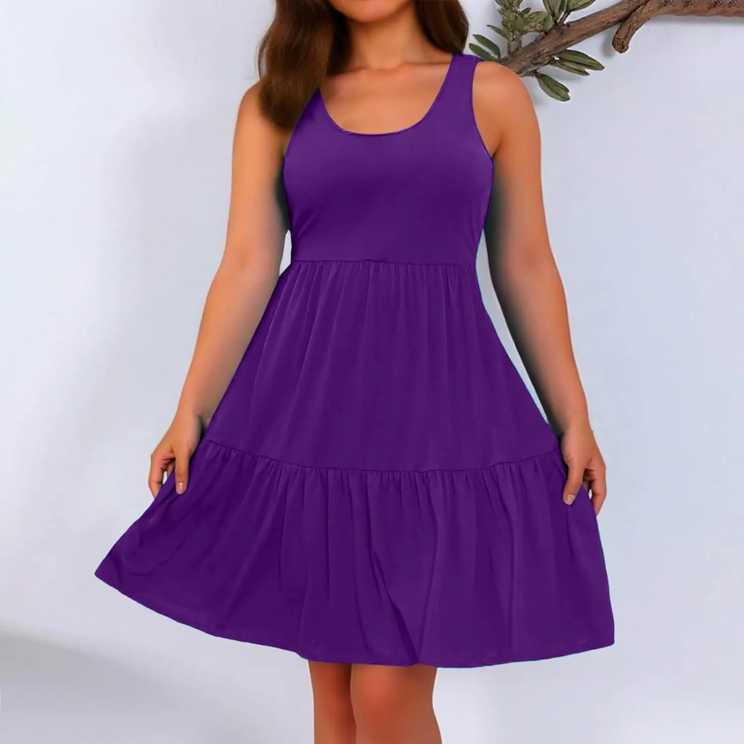 Womens Casual Dresses,2025 Summer Sleveless U Neck Mini Desses Flowy Smocked Hem Short Sundress Tank Plus Size Dress