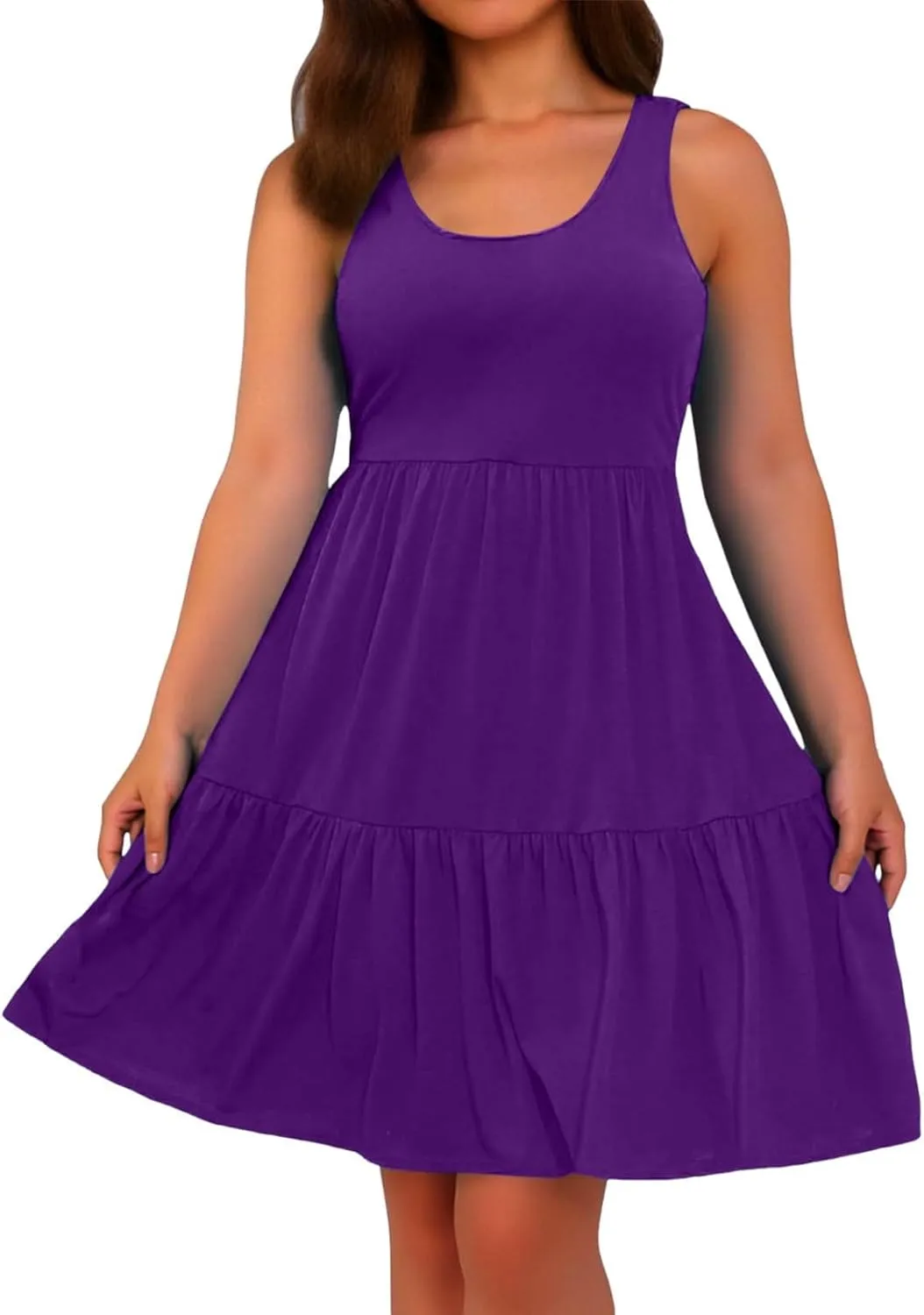 Womens Casual Dresses,2025 Summer Sleveless U Neck Mini Desses Flowy Smocked Hem Short Sundress Tank Plus Size Dress