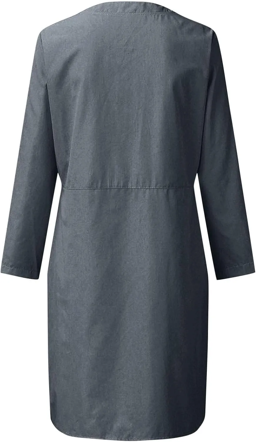 Womens Cotton Linen Button Up Dresses Casual Classic Long Sleeve Trendy Comfy Solid Color Crewneck Dress with Pockets