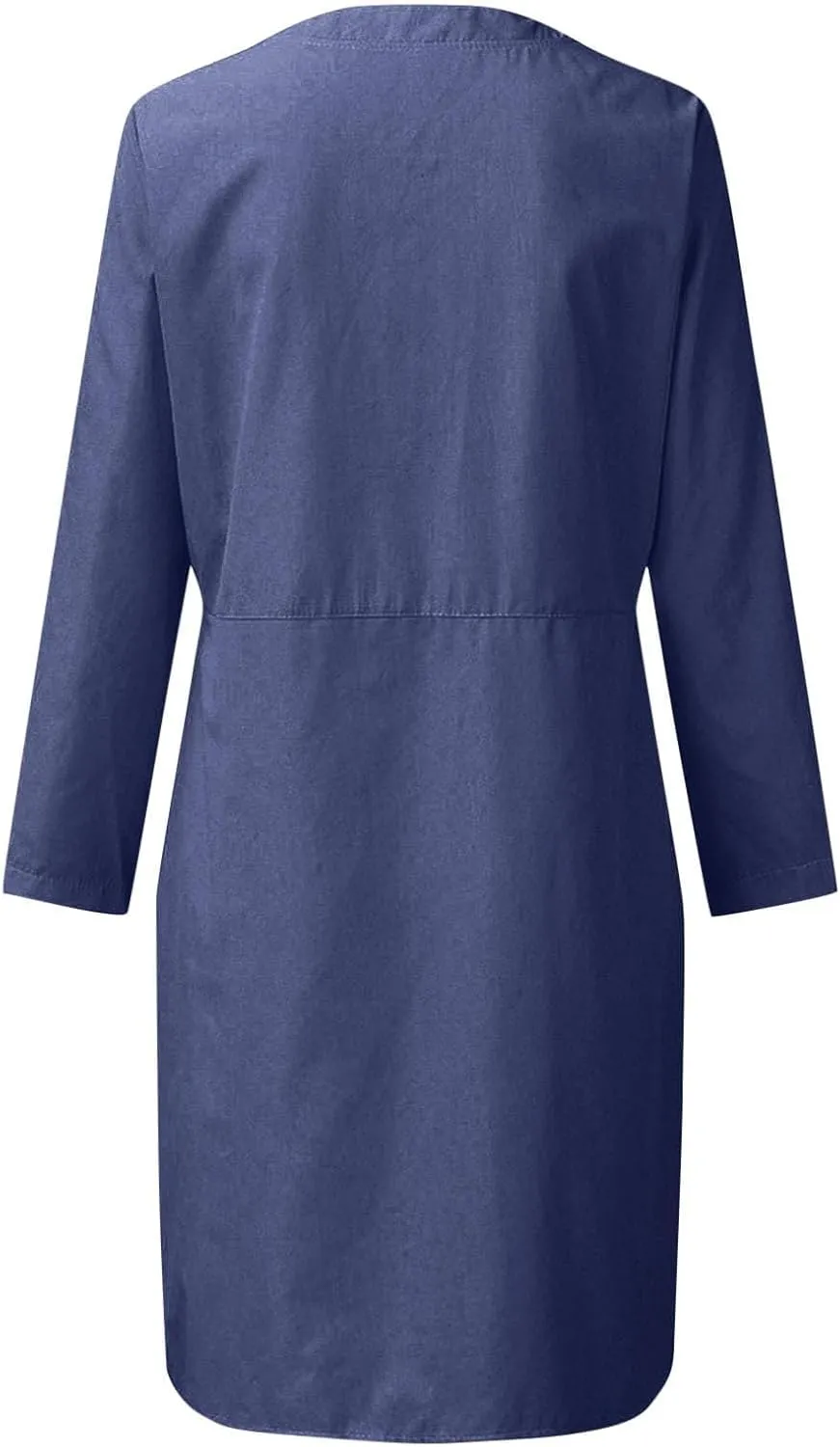 Womens Cotton Linen Button Up Dresses Casual Classic Long Sleeve Trendy Comfy Solid Color Crewneck Dress with Pockets