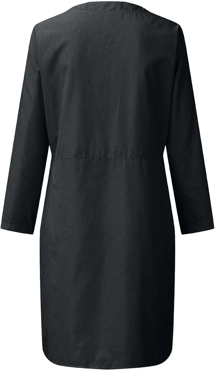 Womens Cotton Linen Button Up Dresses Casual Classic Long Sleeve Trendy Comfy Solid Color Crewneck Dress with Pockets