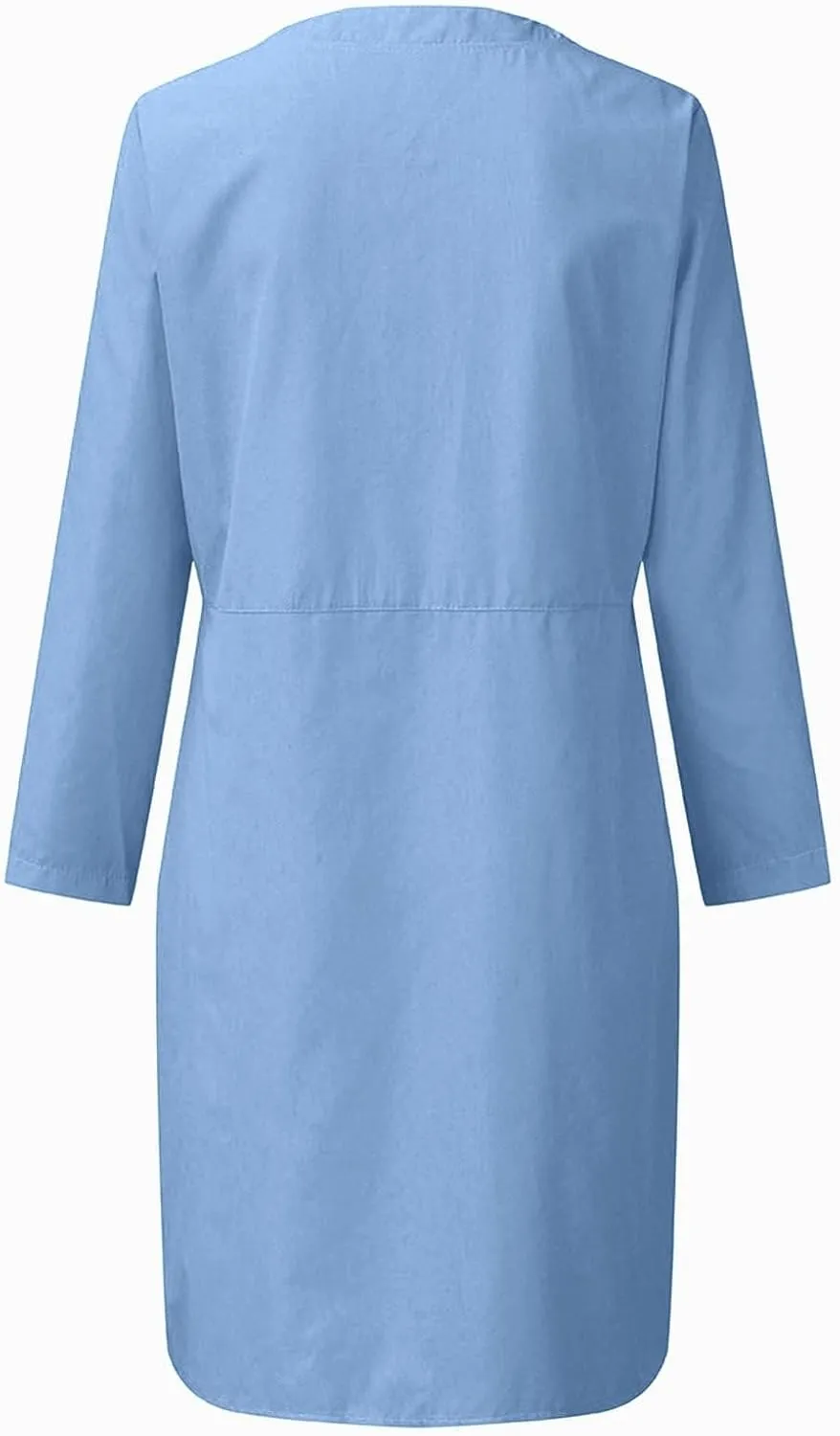 Womens Cotton Linen Button Up Dresses Casual Classic Long Sleeve Trendy Comfy Solid Color Crewneck Dress with Pockets