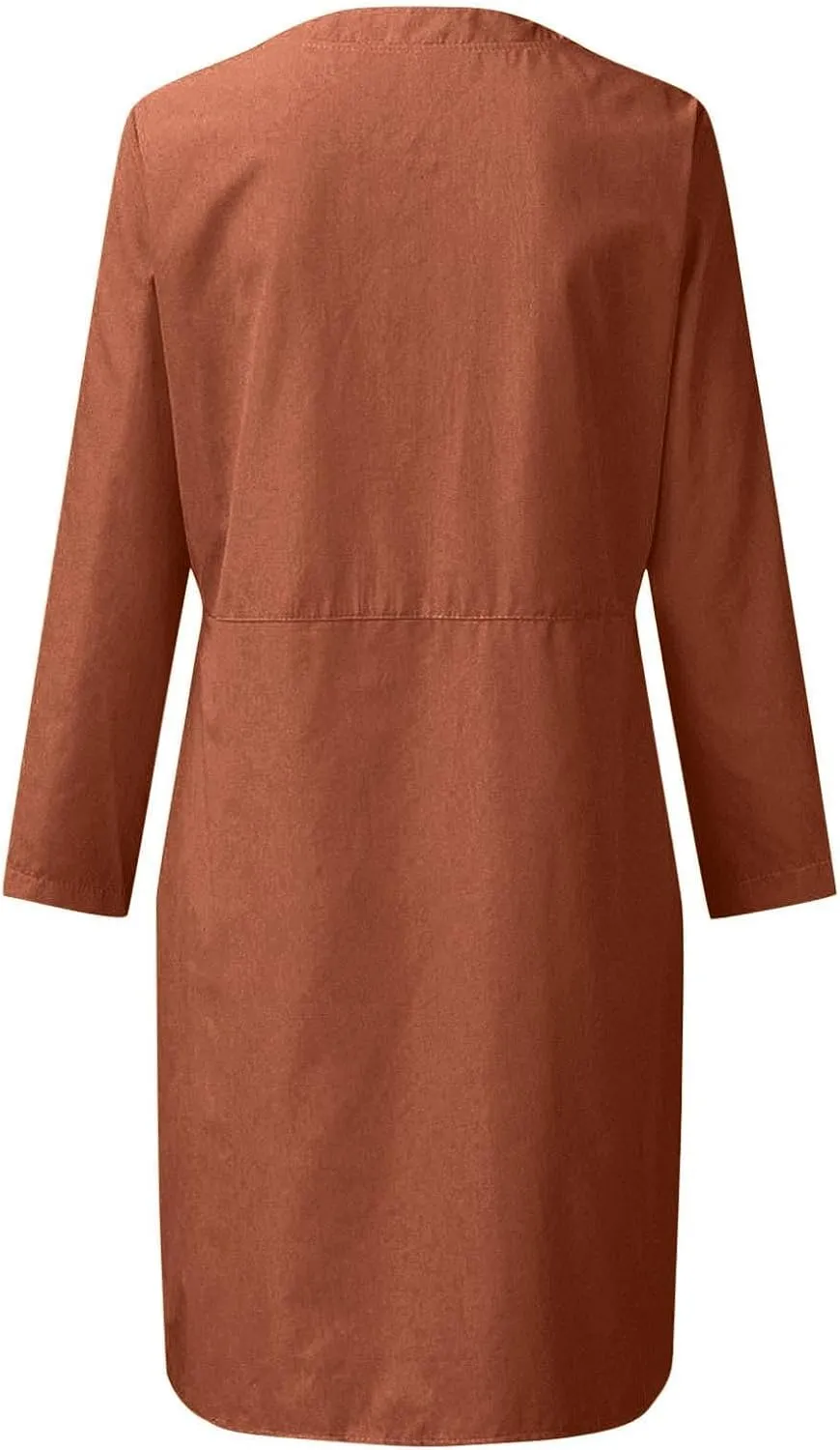 Womens Cotton Linen Button Up Dresses Casual Classic Long Sleeve Trendy Comfy Solid Color Crewneck Dress with Pockets