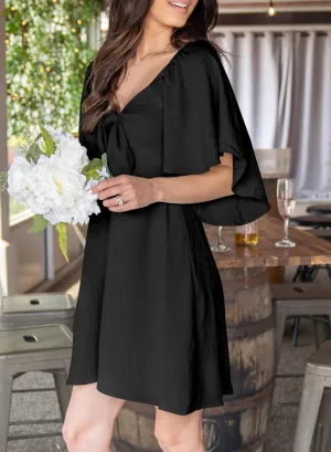 Womens Dresses 2024 Spring Summer Deep V Neck Elegant Bow tie Mini Dress S-XL
