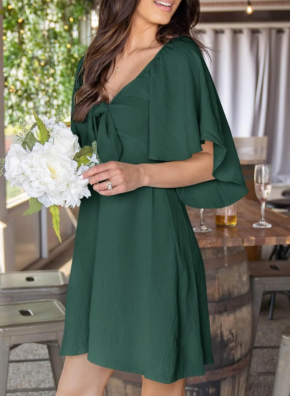 Womens Dresses 2024 Spring Summer Deep V Neck Elegant Bow tie Mini Dress S-XL