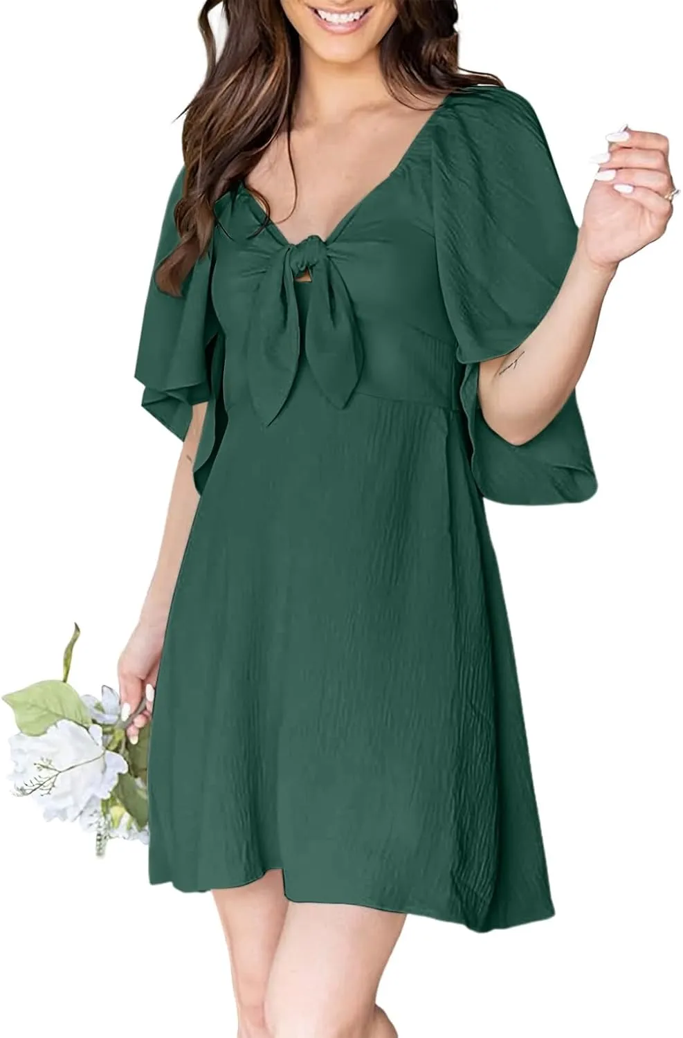 Womens Dresses 2024 Spring Summer Deep V Neck Elegant Bow tie Mini Dress S-XL
