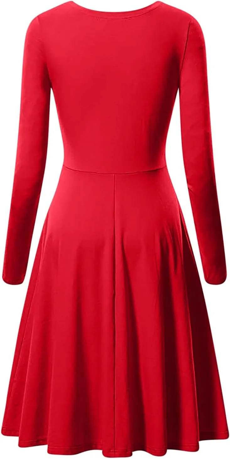Women's Dresses Fall Casual 2024 Long Sleeve Pleated Elegant a Line Dress Plus Size Flowy Lightweight Long Maxi Dress