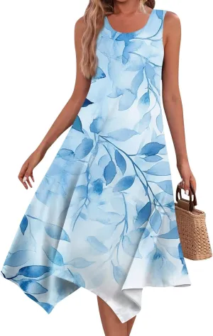 Womens Dresses Spring Sleeveless Pretty Flowy Crewneck Beautiful Party Loose Short Dress