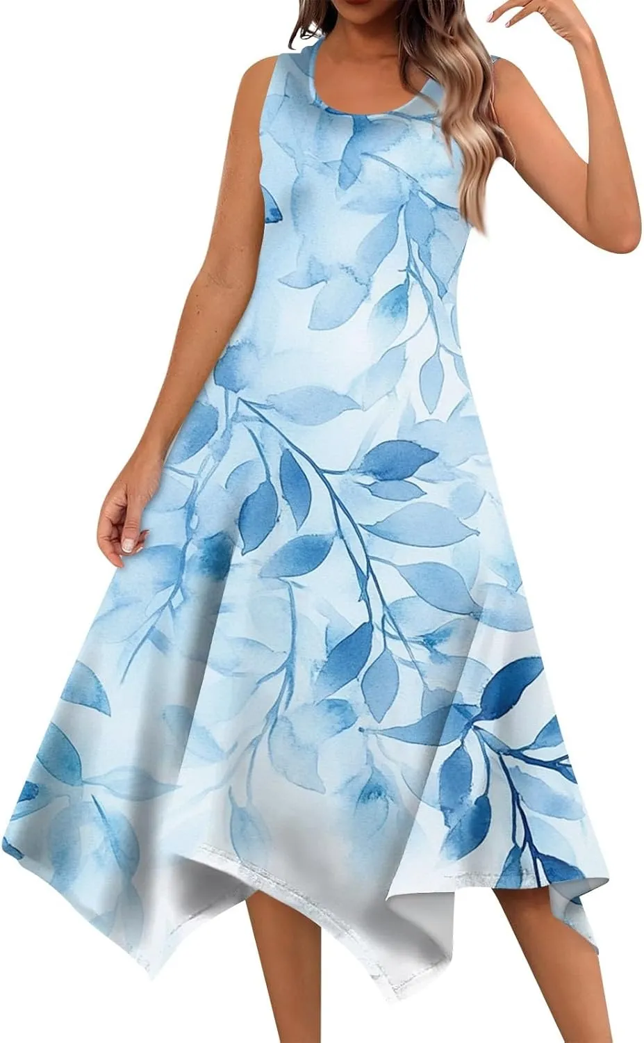 Womens Dresses Spring Sleeveless Pretty Flowy Crewneck Beautiful Party Loose Short Dress