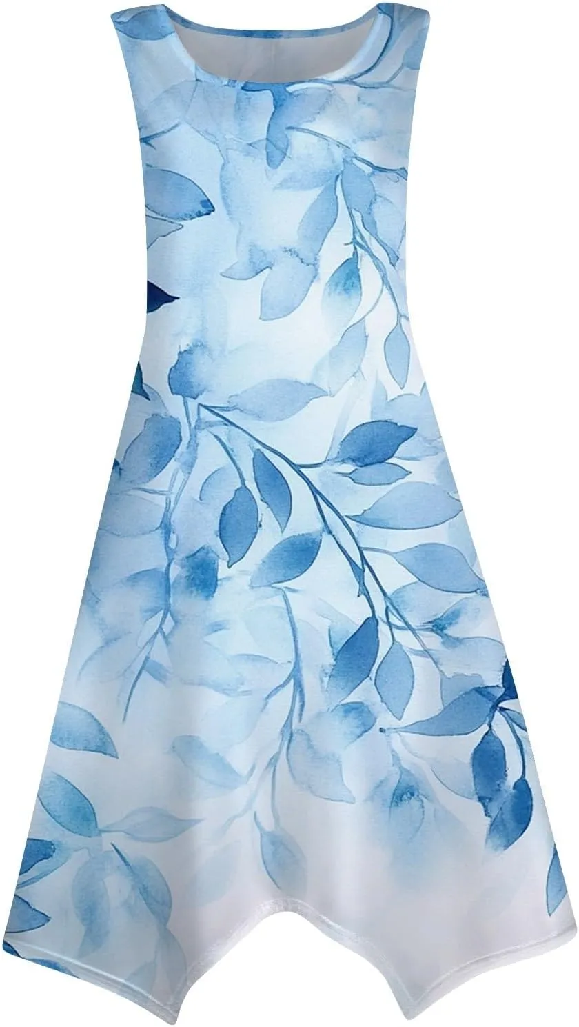 Womens Dresses Spring Sleeveless Pretty Flowy Crewneck Beautiful Party Loose Short Dress