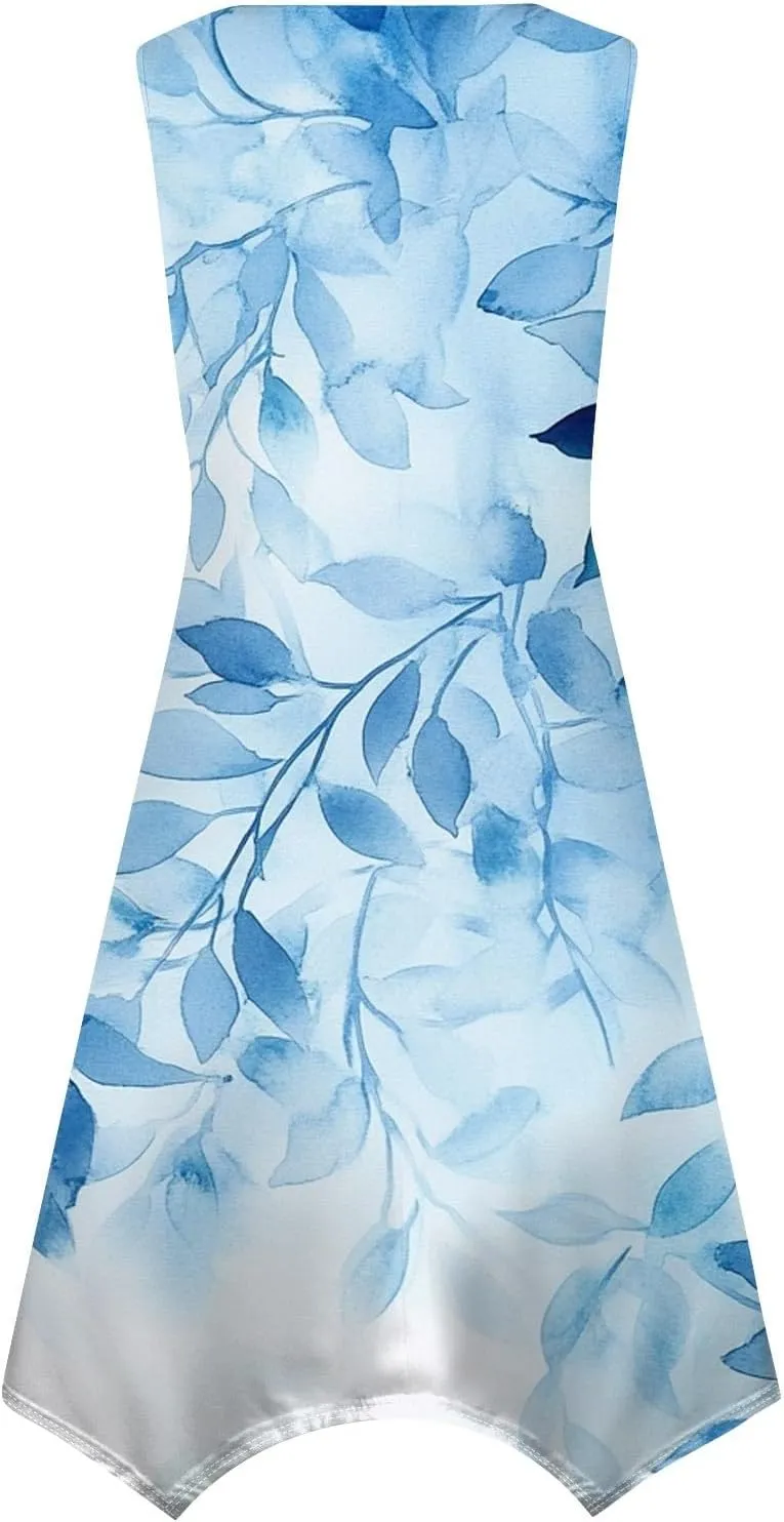 Womens Dresses Spring Sleeveless Pretty Flowy Crewneck Beautiful Party Loose Short Dress