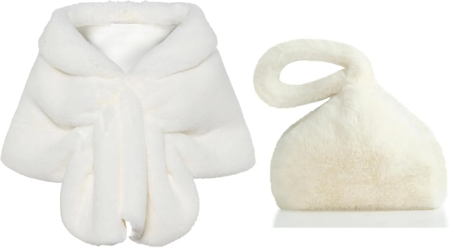 Womens Faux Fur Collar Shawl Faux Fur Scarf Wrap Evening Cape for Winter Coat - Purse Wristlet Clutch Purse Bags Soft Triangle Handbag for Wedding Party