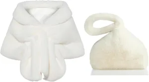 Womens Faux Fur Collar Shawl Faux Fur Scarf Wrap Evening Cape for Winter Coat - Purse Wristlet Clutch Purse Bags Soft Triangle Handbag for Wedding Party