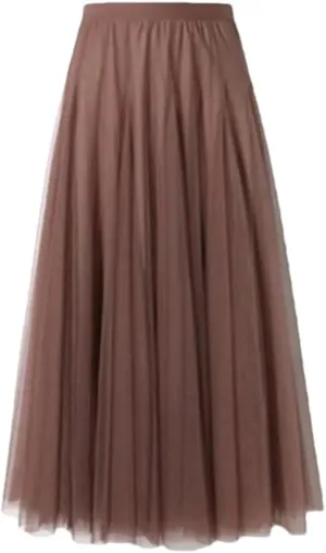 Women's Mesh Pleated Skirt Stretch High Waist Tulle Skirt A-Line Casual Beach Midi Skirts