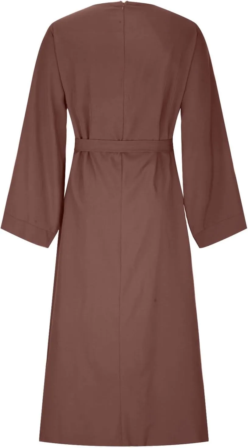 Women's Muslim Dresses Plus Size High Neck Pleated Tie Waist Clothes Long Robe Abaya Turkish Islamic Dubai Maxi Dress
