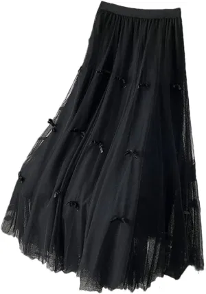 Women's Pleated Tulle Skirt Casual Stretch High Waist Solid Color Multi-Layer Midi Skirts