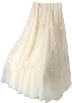 Women's Pleated Tulle Skirt Casual Stretch High Waist Solid Color Multi-Layer Midi Skirts