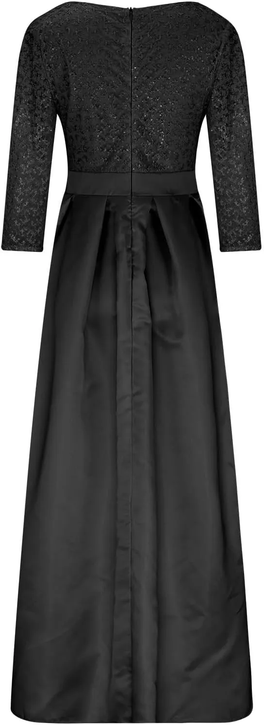 Women's Sequin Dress with Big Hem High Cut Slits Sparkly V-Neck Empire Waist Dress Long Sleeve Comfy Flowy Maxi Dress