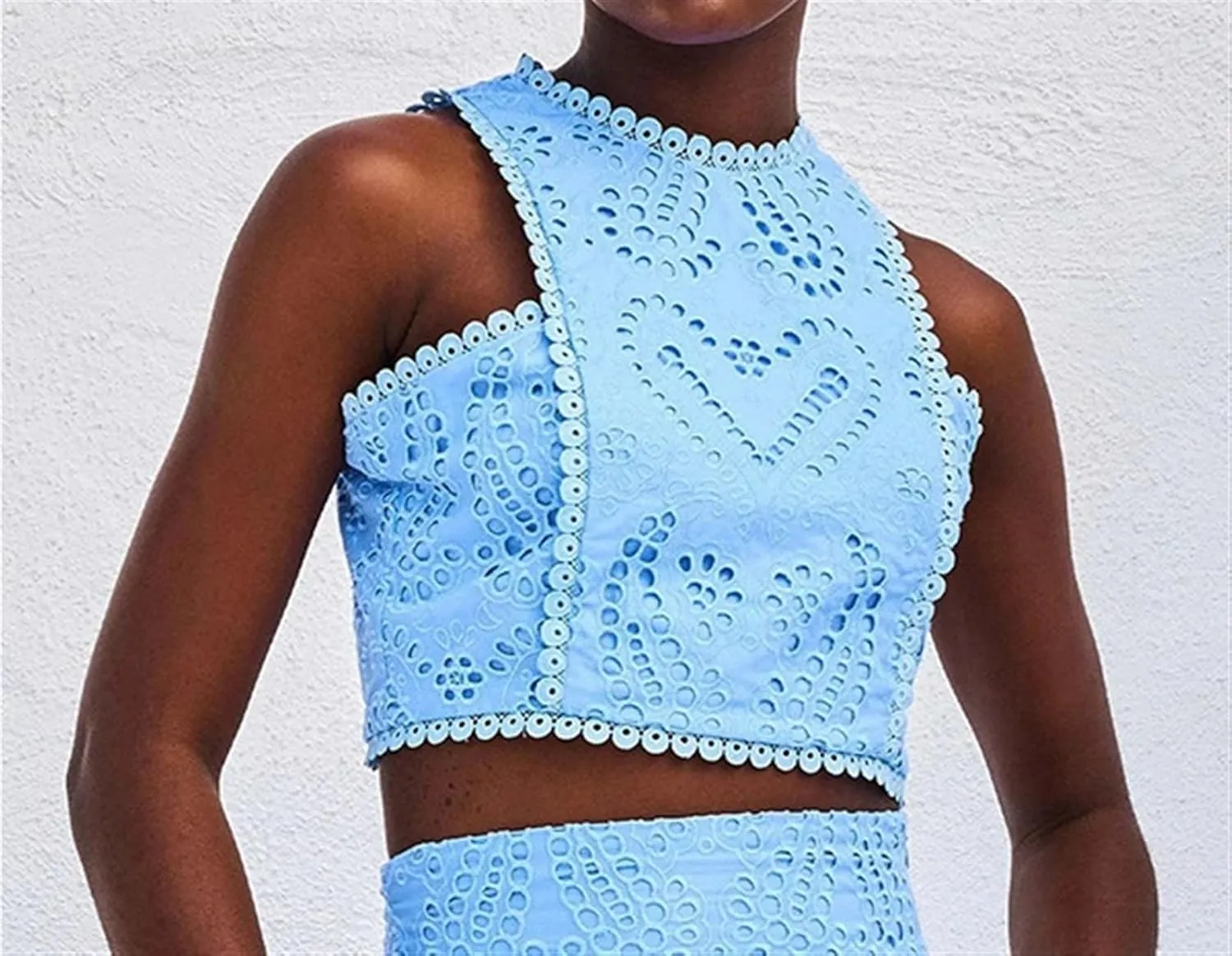 Women's Sexy 2 Piece Eyelet Dress - Lace Embroidery Sleeveless Tight Skirt Party Club Wear Casual Vacation Set
