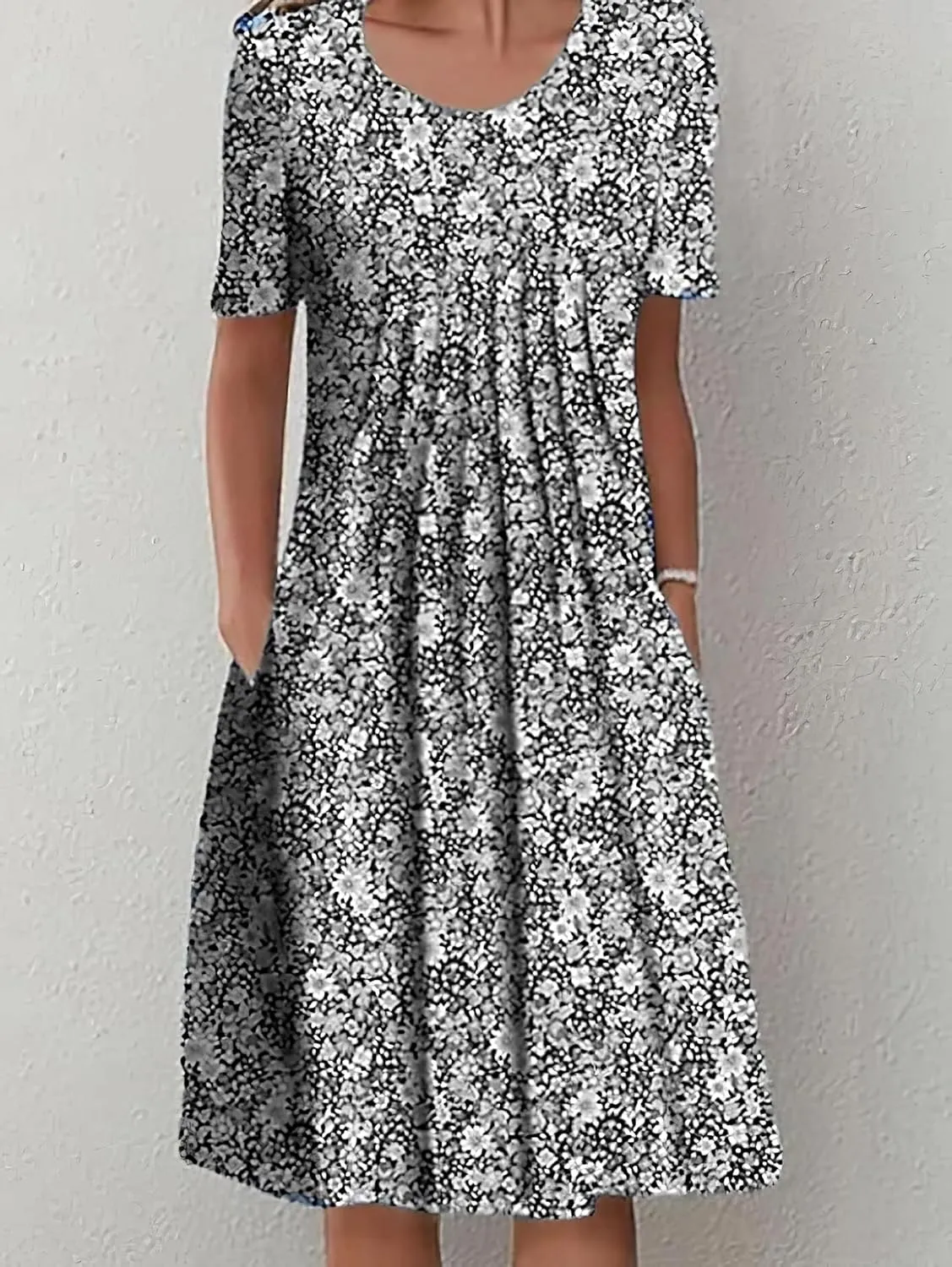 Women's Summer Boho Floral Print Sundress with Pockets 2024 Spring Casual Short Sleeve Crewneck Plus Size Beach Dress