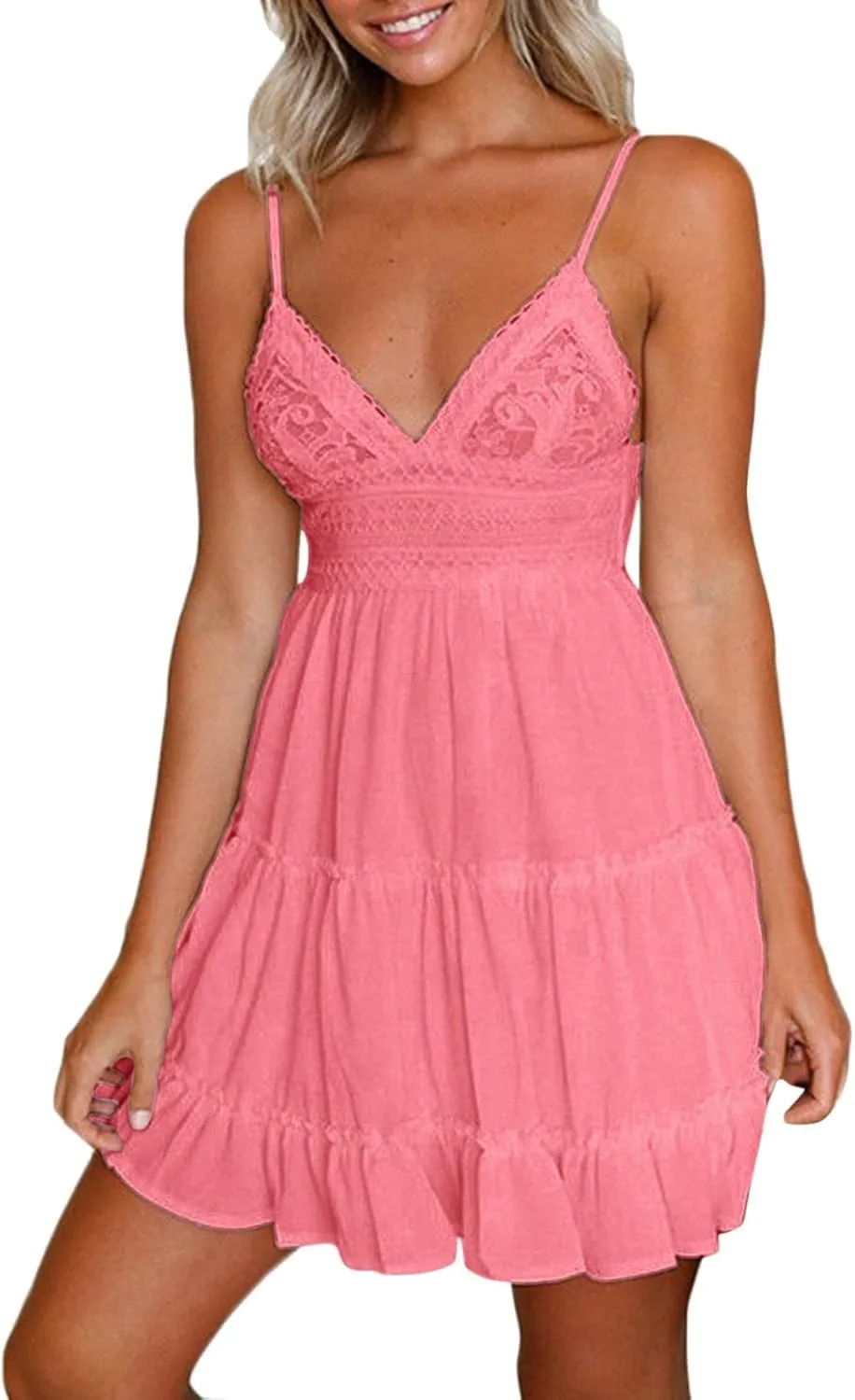 Women's Summer Casual Beach Sexy Sun Dresses Trendy Lace Flowy Sexy Summer Sun Dresses 2025 Camisole Vacation Spring
