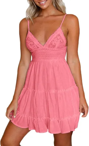 Women's Summer Casual Beach Sexy Sun Dresses Trendy Lace Flowy Sexy Summer Sun Dresses 2025 Camisole Vacation Spring