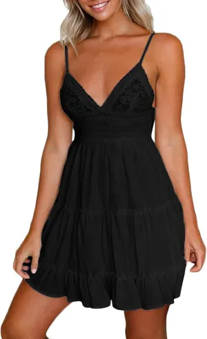 Women's Summer Casual Beach Sexy Sun Dresses Trendy Lace Flowy Sexy Summer Sun Dresses 2025 Camisole Vacation Spring