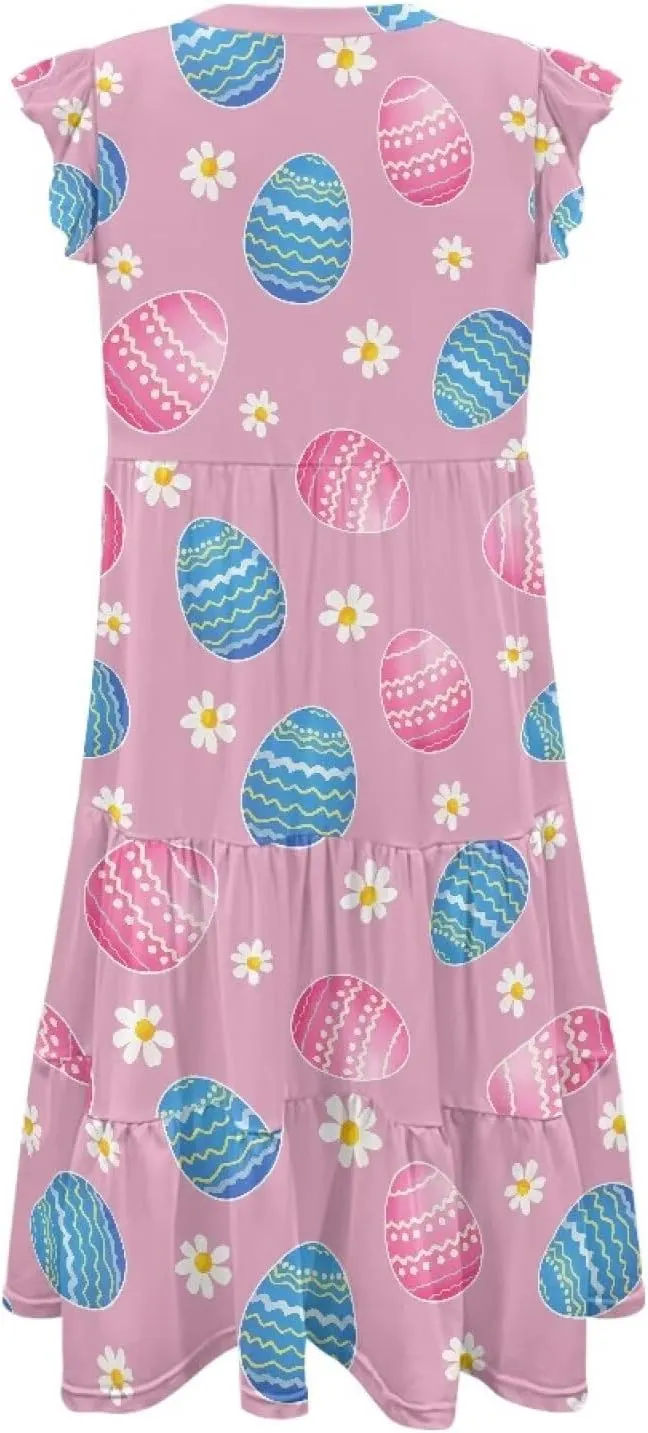 Women's Summer Casual Dresses Ruffle Sleeve V-Neck Flowy Sun Dress Short Party Dress with Pockets, S-2XL