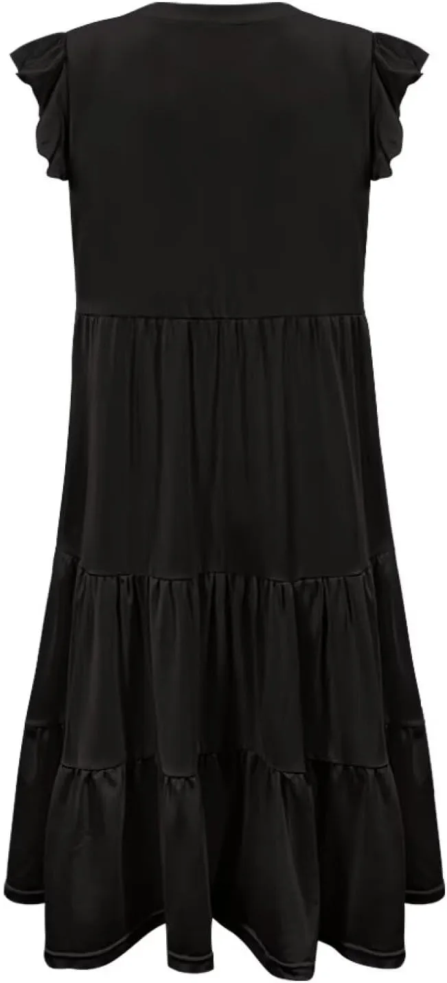 Women's Summer Casual Dresses Ruffle Sleeve V-Neck Flowy Sun Dress Short Party Dress with Pockets, S-2XL