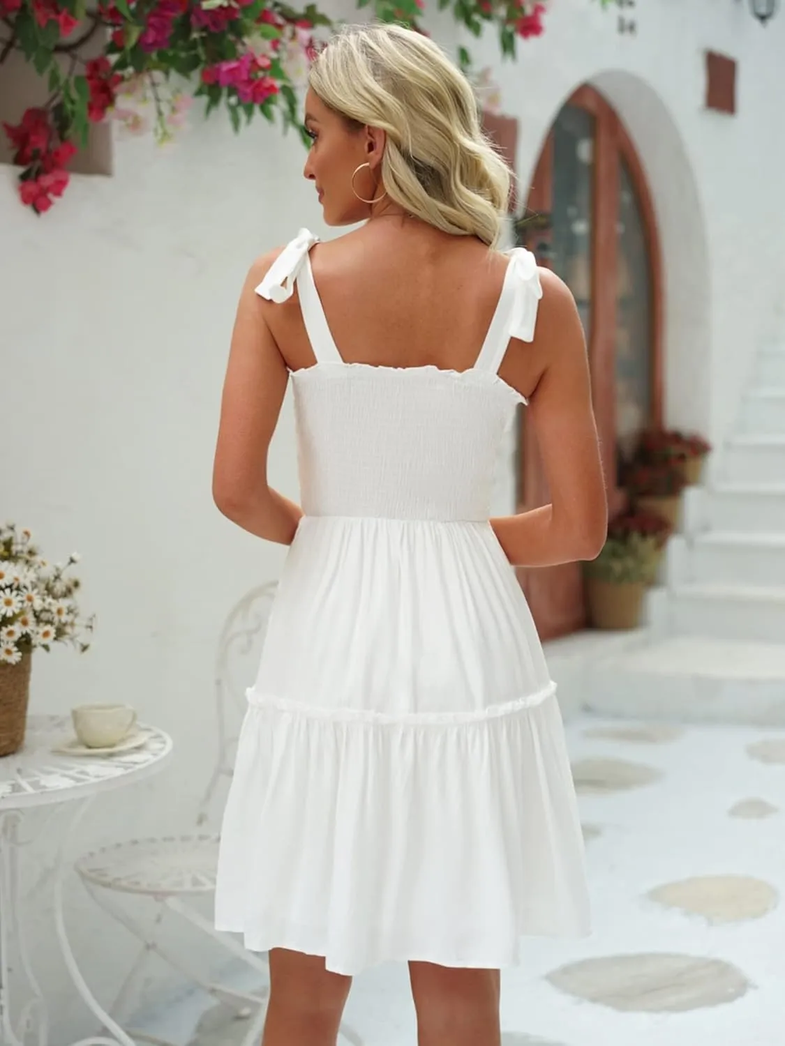 Womens Summer Casual Dresses Spaghetti Strap Smocked Mini Dress