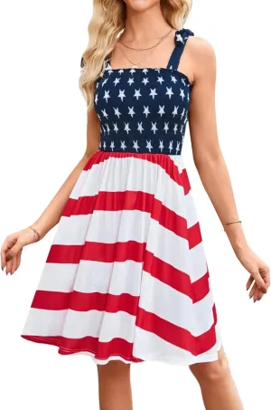Womens Summer Casual Dresses Spaghetti Strap Smocked Mini Dress
